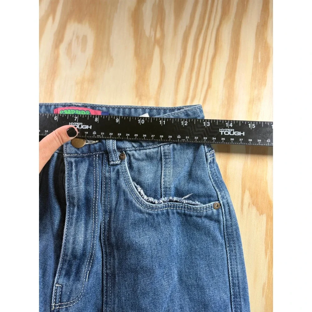 Empyre Womens Y2K Cargo‎ Jeans Medium Wash Blue Wide Leg Embroidered Size 0